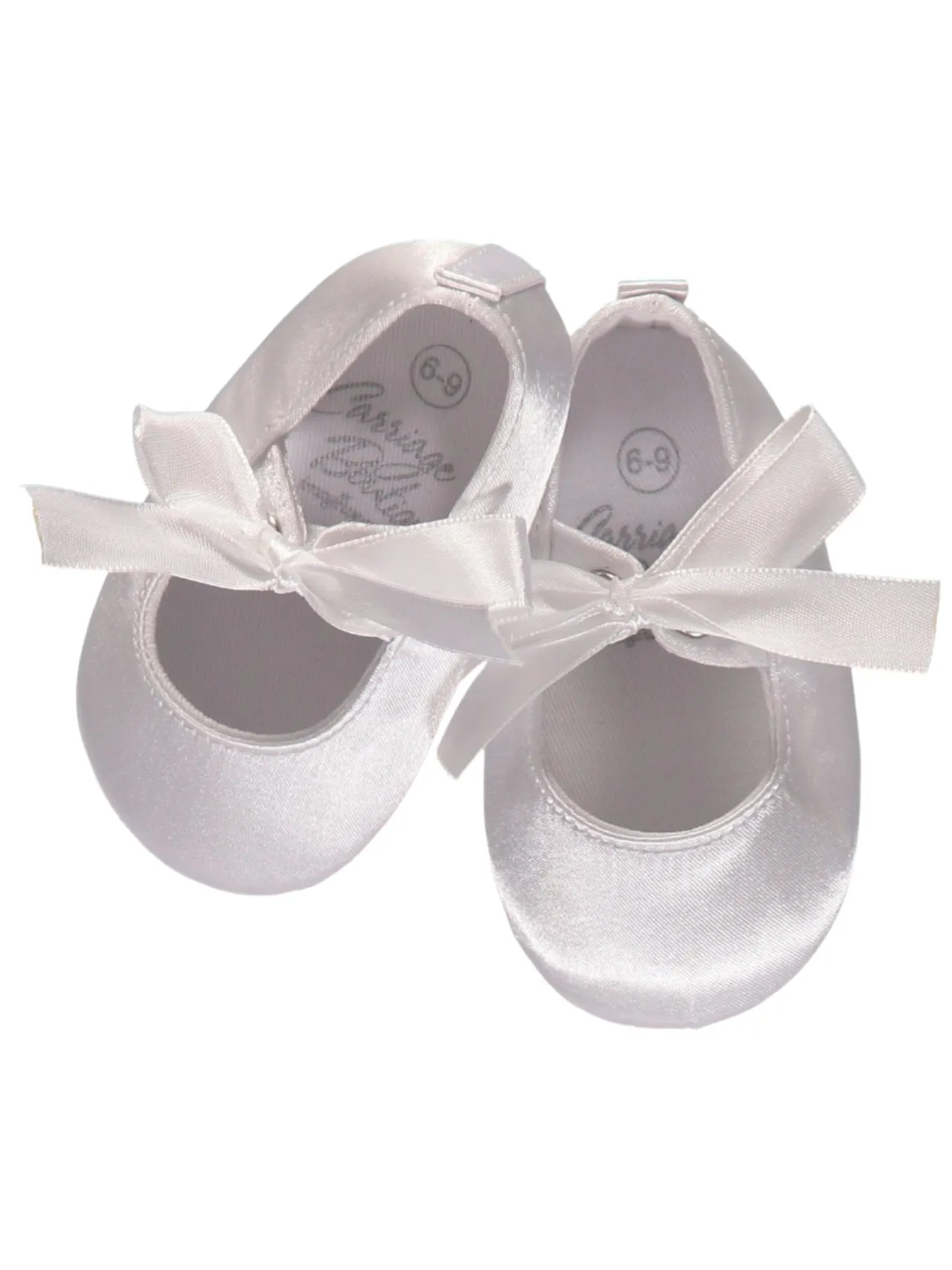 6071-Satin White Crib Shoe- Ribbon