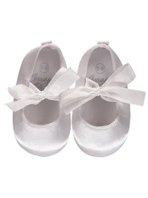 6071-Satin White Crib Shoe- Ribbon