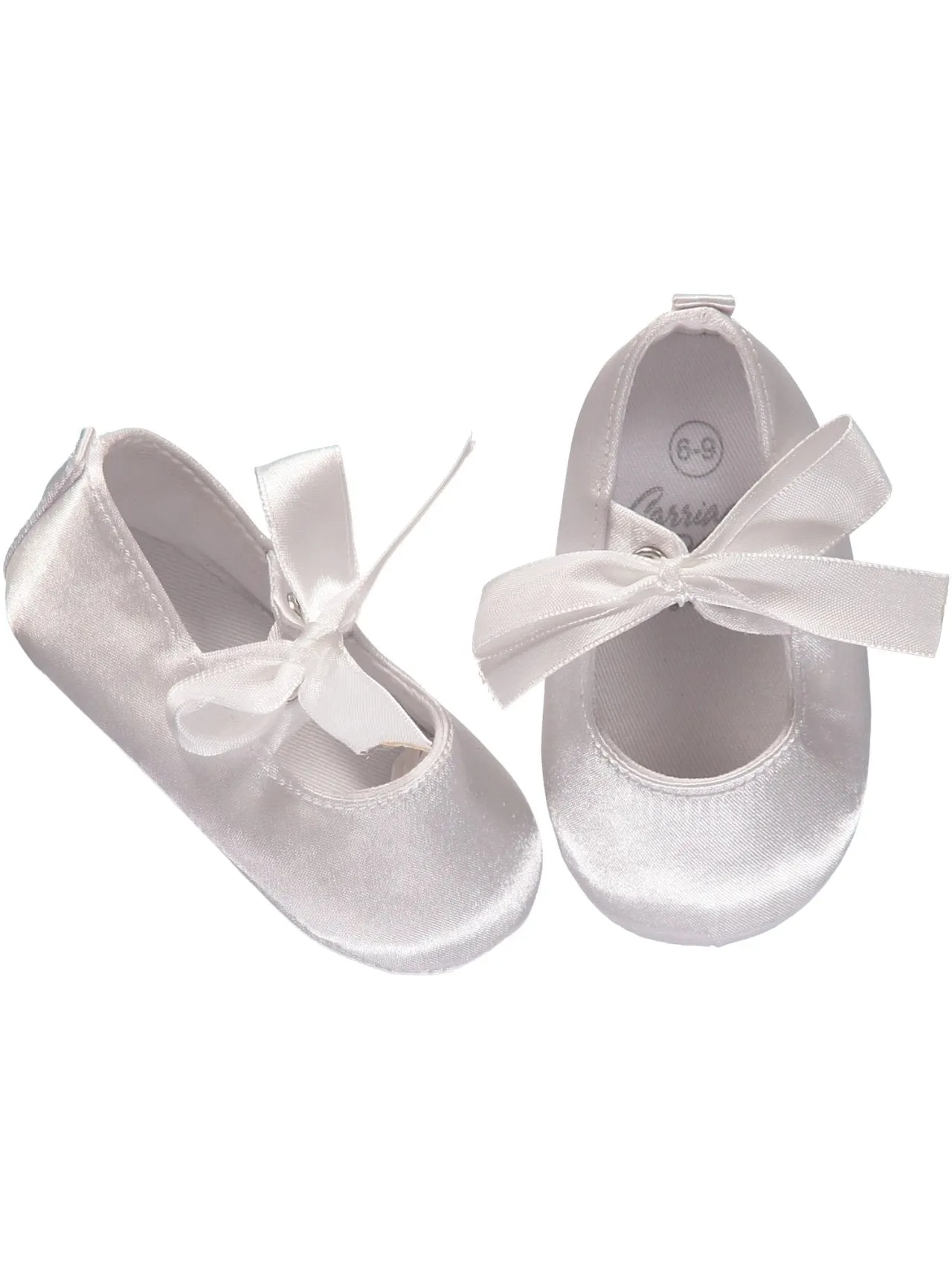 6071-Satin White Crib Shoe- Ribbon