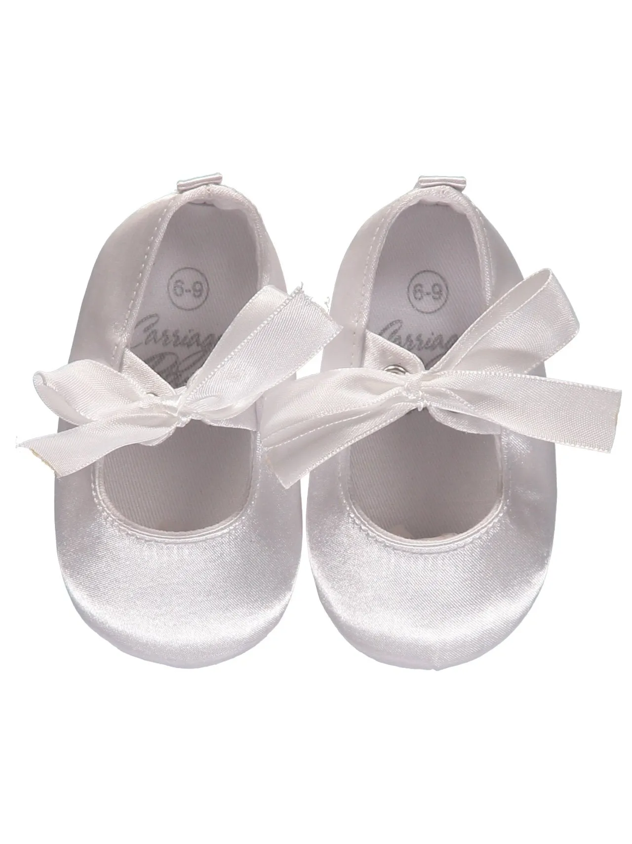 6071-Satin White Crib Shoe- Ribbon