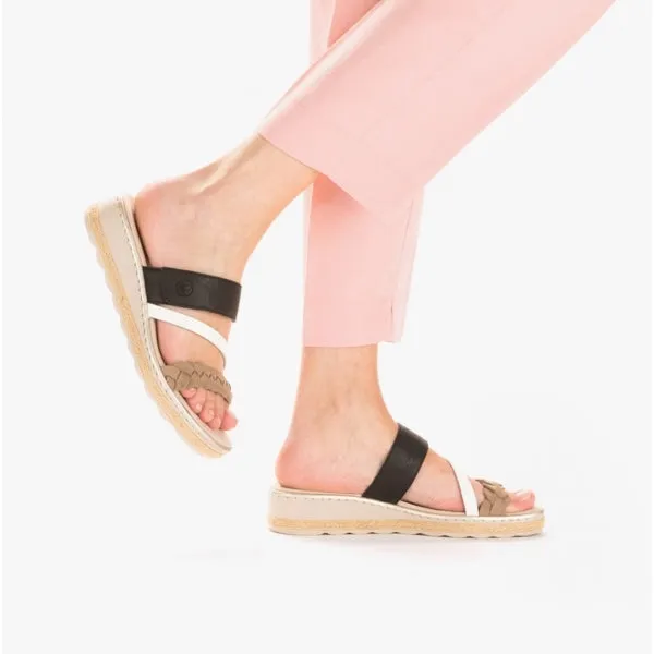 61758-90 Ladies Adjustable Mules Beige Multi