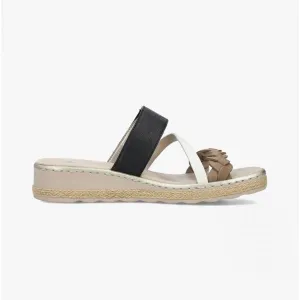 61758-90 Ladies Adjustable Mules Beige Multi