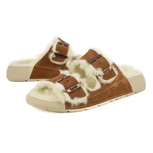 Abidjan : Ladies Leather Sandal with Wool Lining in Suede Velour