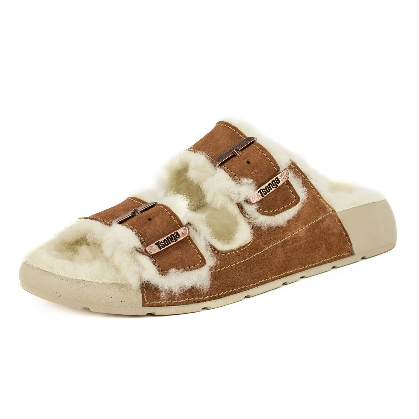 Abidjan : Ladies Leather Sandal with Wool Lining in Suede Velour