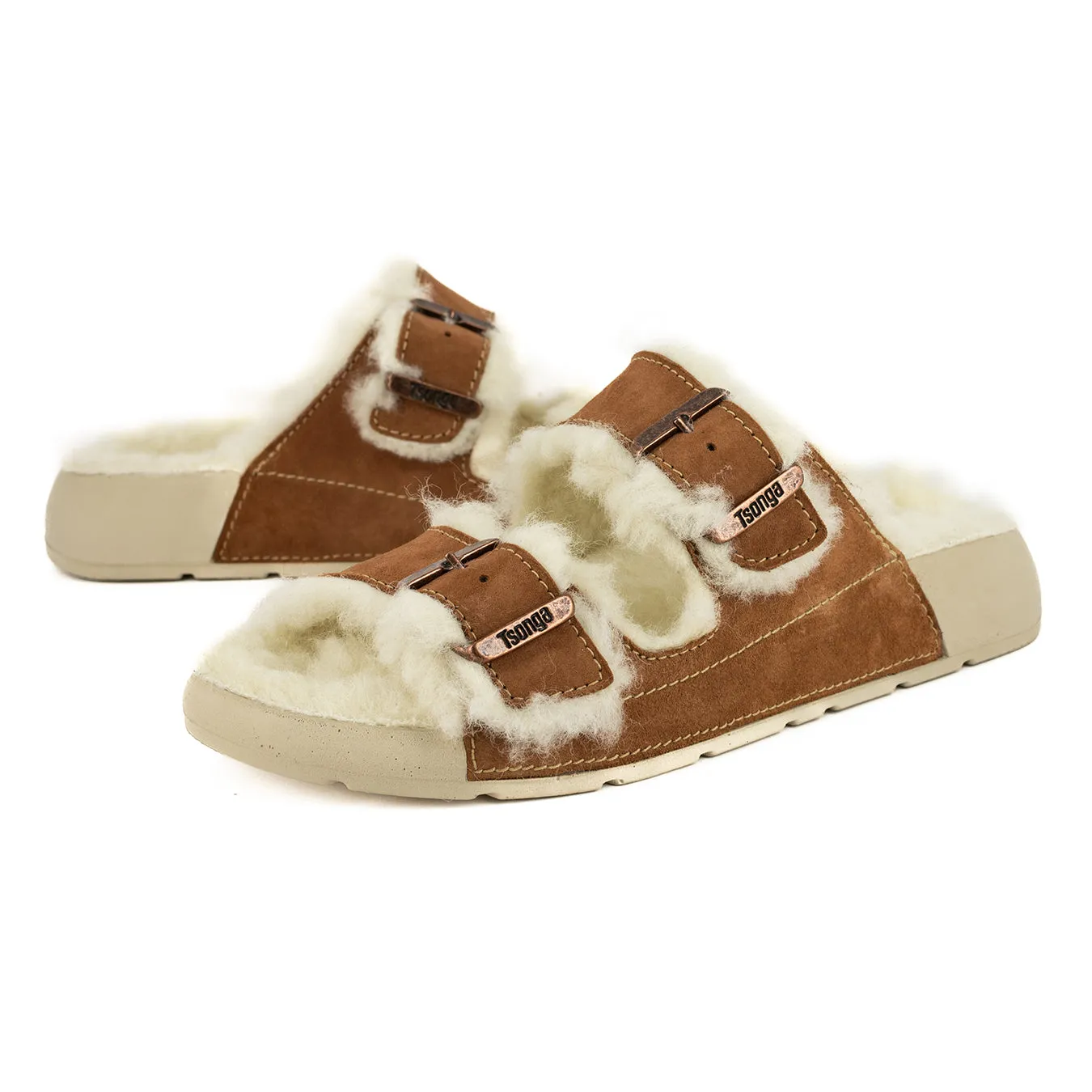 Abidjan : Ladies Leather Sandal with Wool Lining in Suede Velour