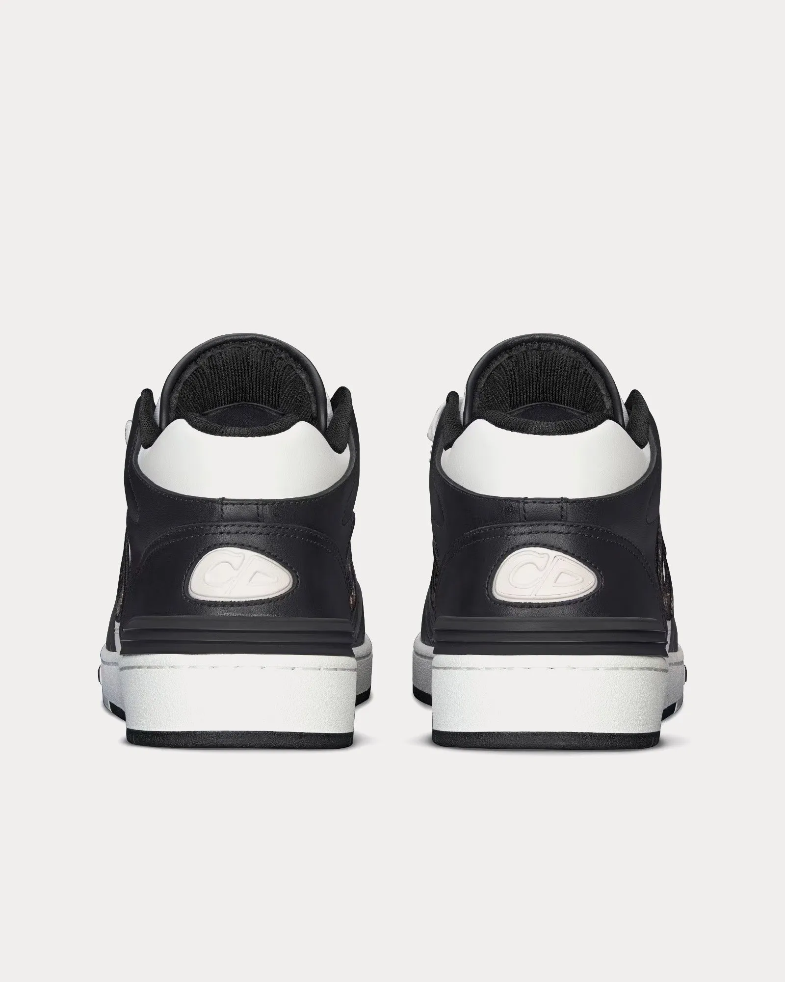 B57 Black and White Smooth Calfskin with Beige and Black Dior Oblique Jacquard Mid Top Sneakers