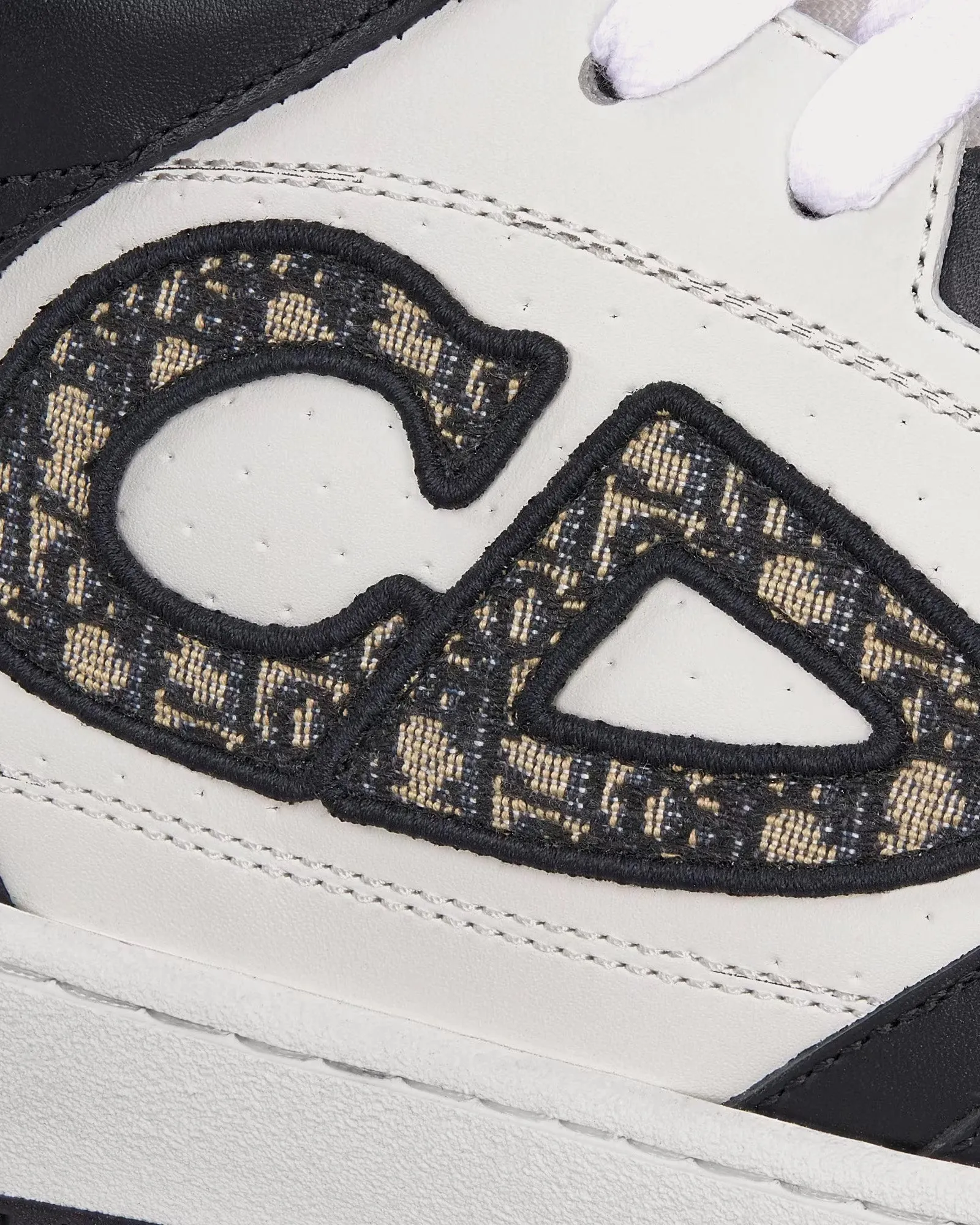 B57 Black and White Smooth Calfskin with Beige and Black Dior Oblique Jacquard Mid Top Sneakers