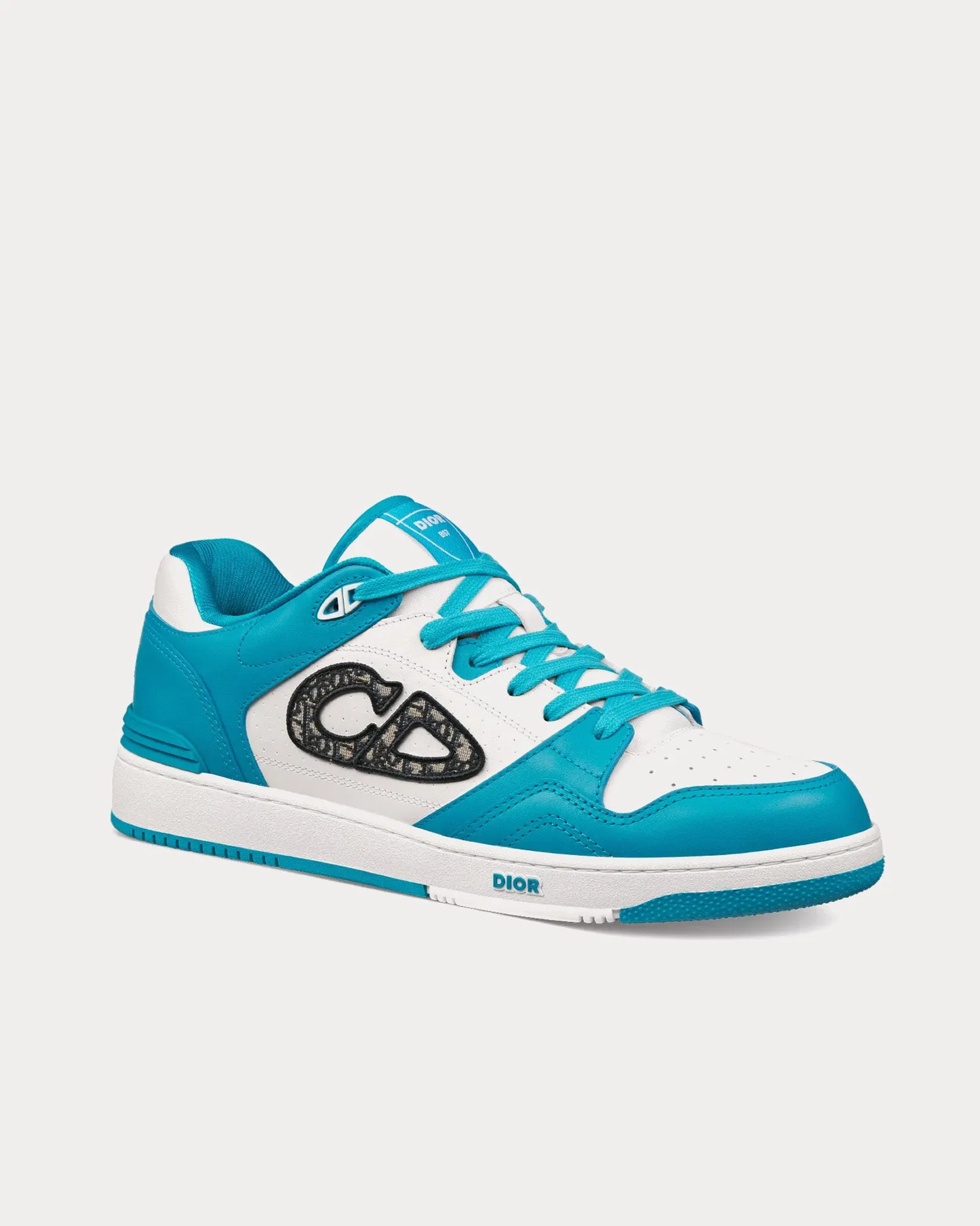 B57 Blue and White Smooth Calfskin with Beige and Black Dior Oblique Jacquard Low Top Sneakers