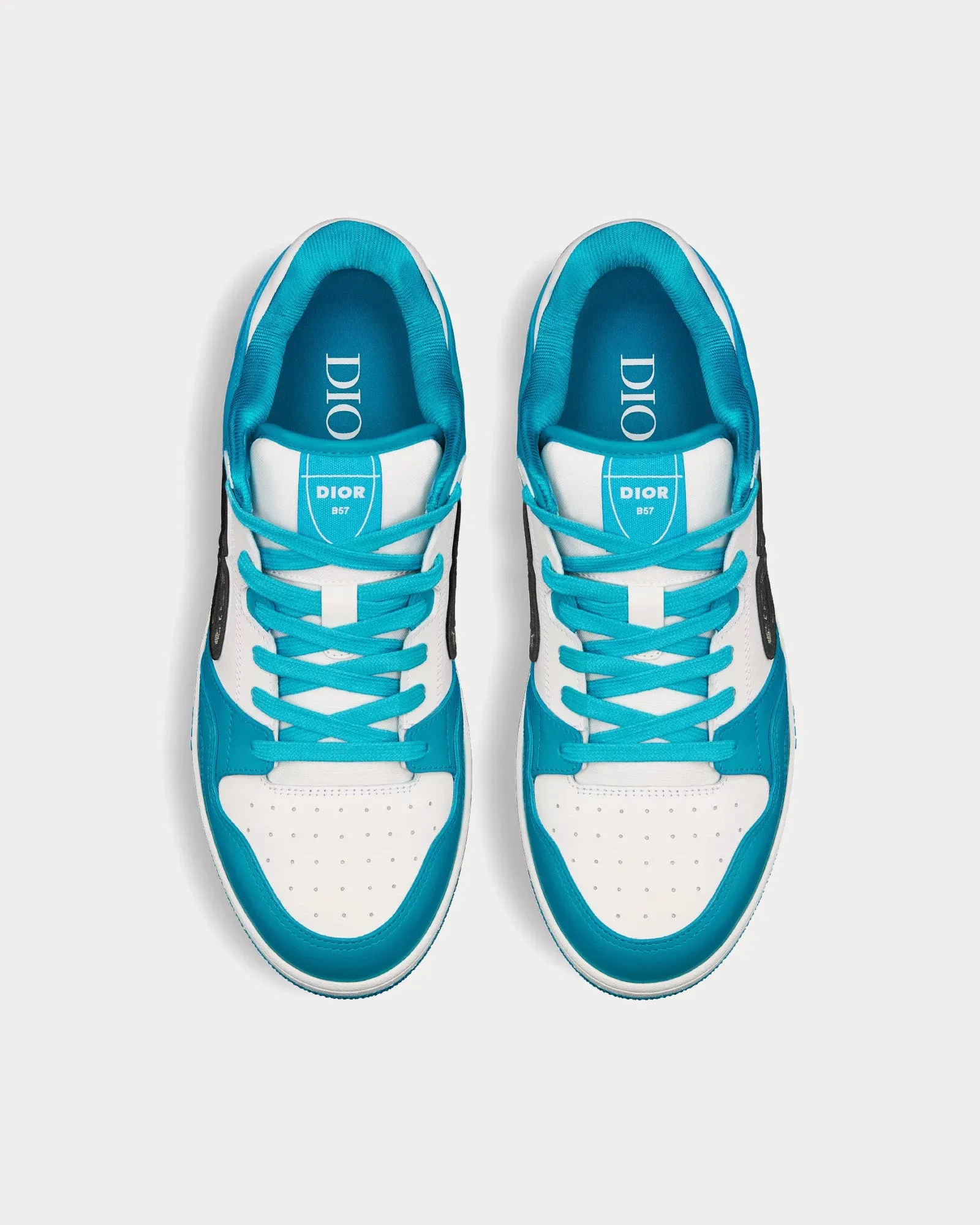 B57 Blue and White Smooth Calfskin with Beige and Black Dior Oblique Jacquard Low Top Sneakers