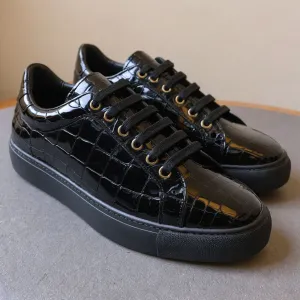 Black Croc Print Leather NiccolÃ² Lace Up Sneakers