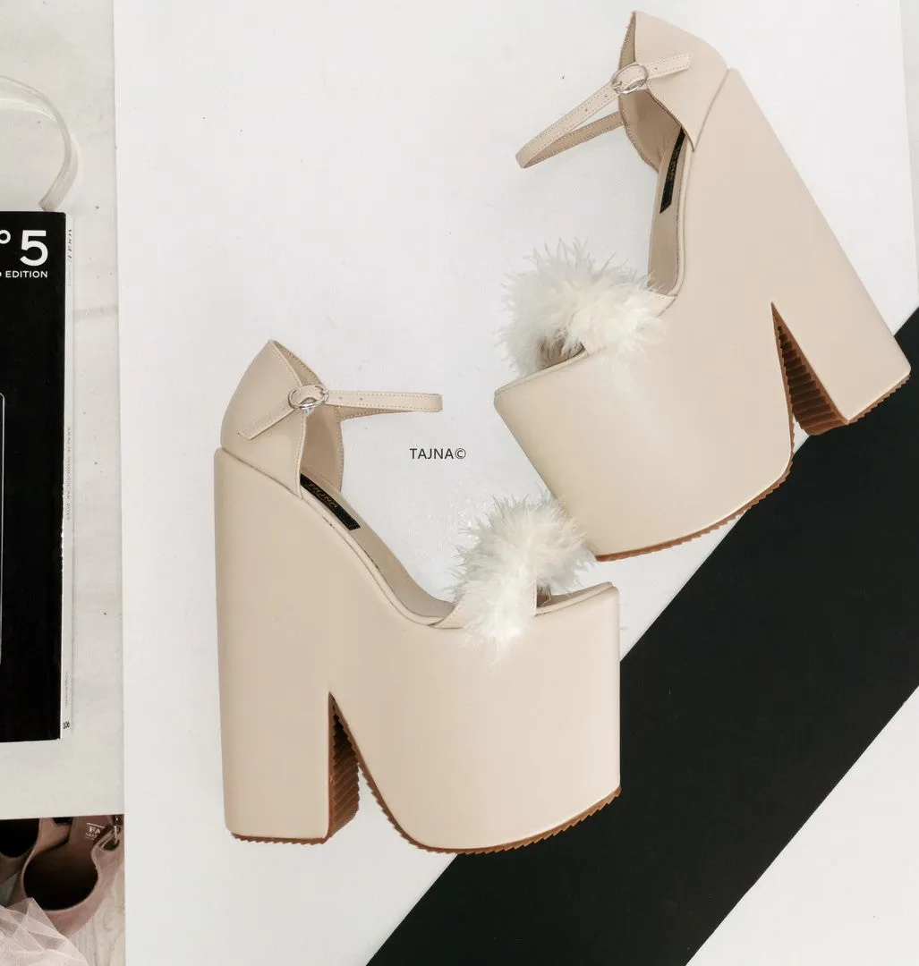 Cream Fury High Heel Wedges