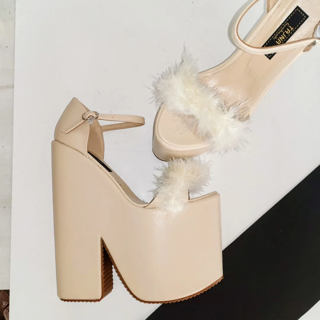Cream Fury High Heel Wedges