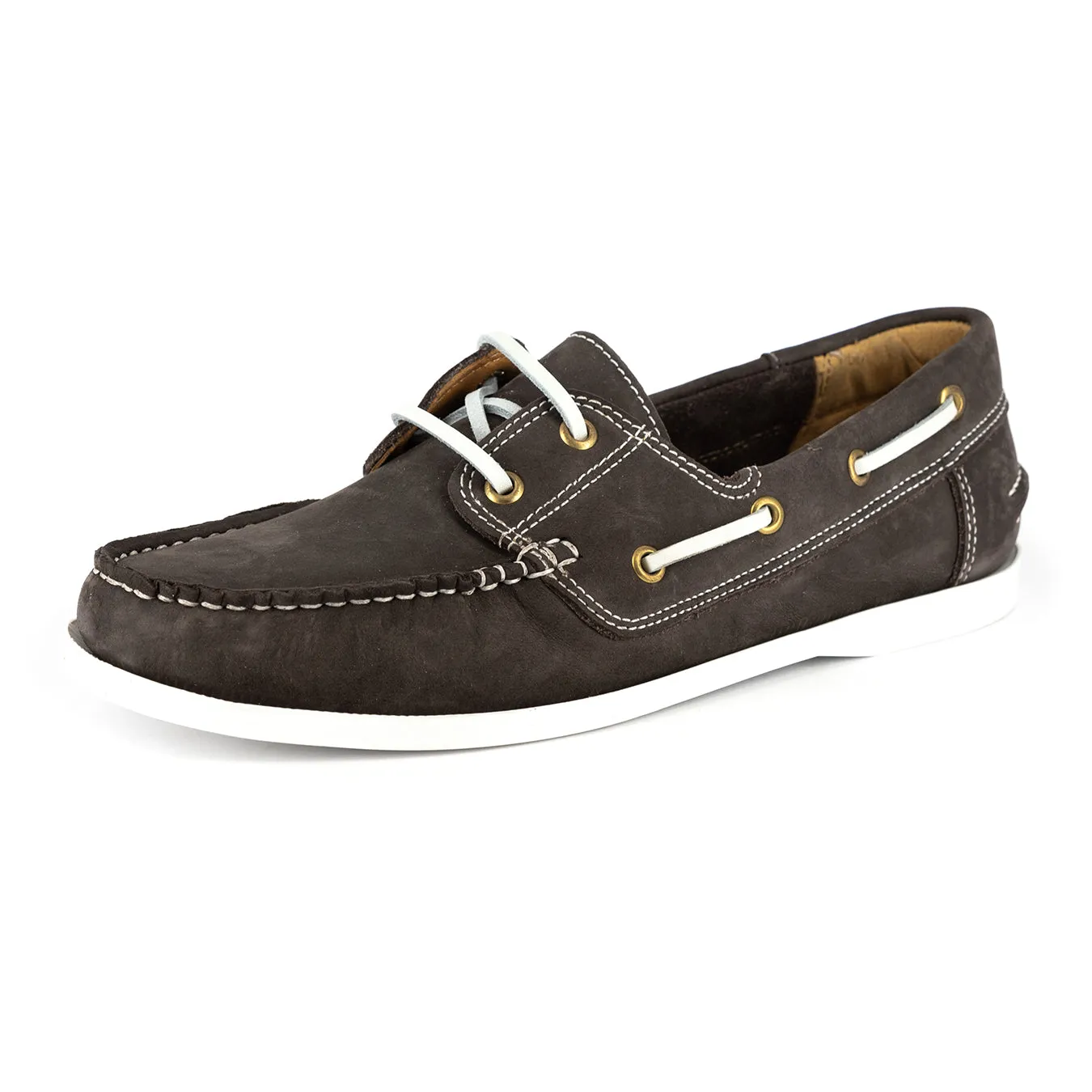 Exwaya : Mens Leather Boat Shoe in Choc Nubuck