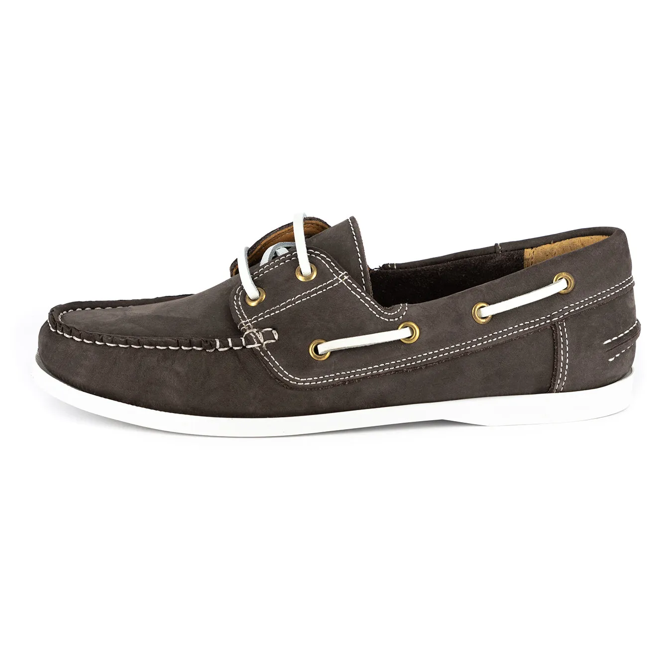 Exwaya : Mens Leather Boat Shoe in Choc Nubuck