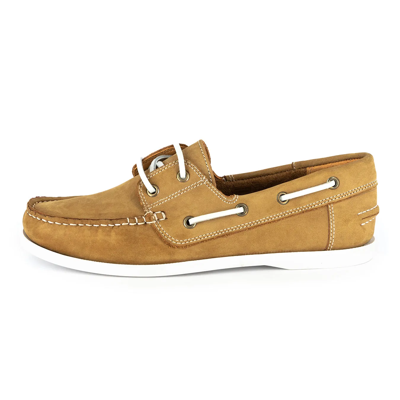 Exwaya : Mens Leather Boat Shoe in Tan Nubuck