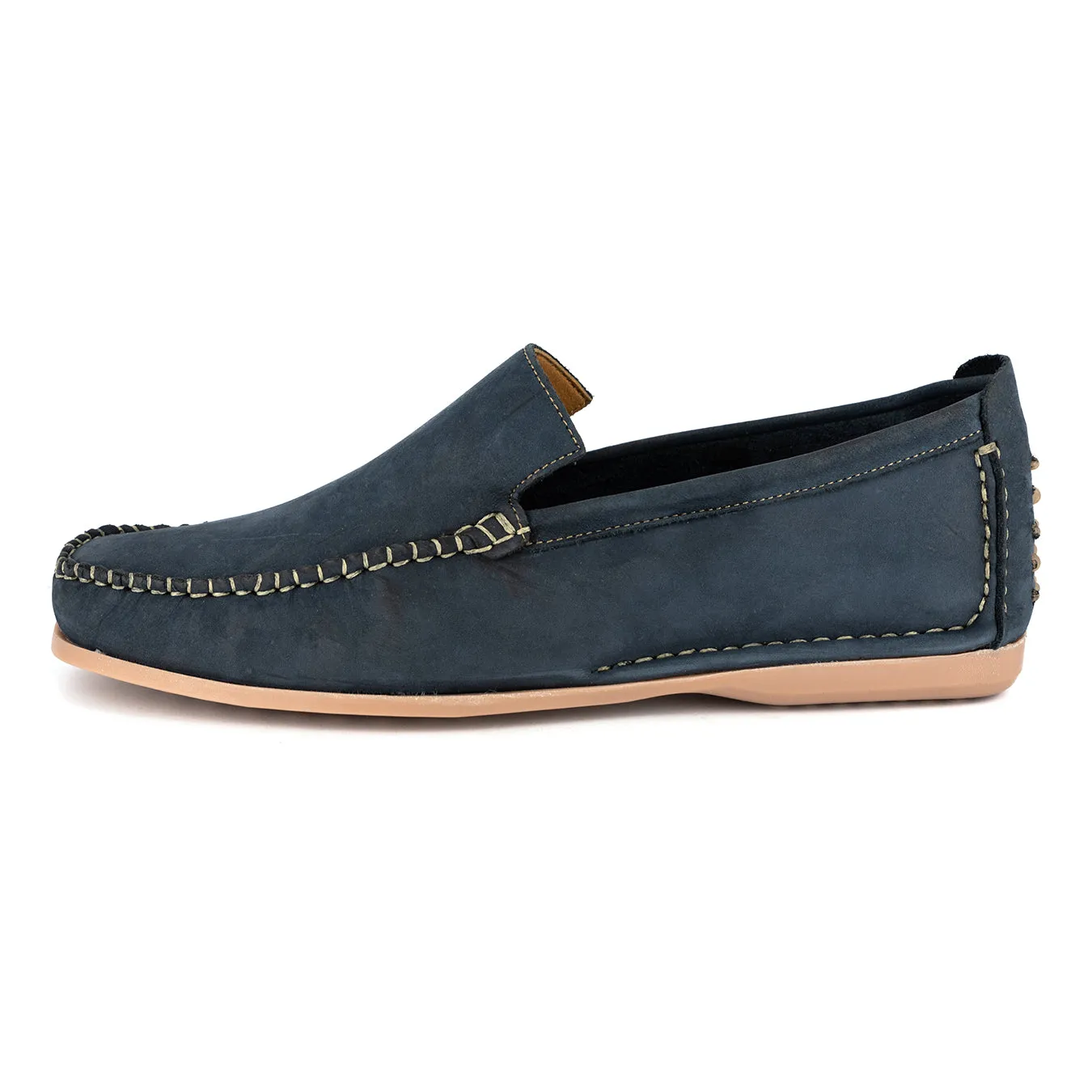 Insonga : Mens Leather Moccasin in Marine Nubuck