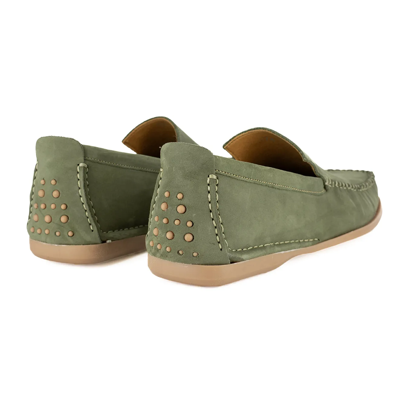 Insonga : Mens Leather Moccasin in Olive Nubuck