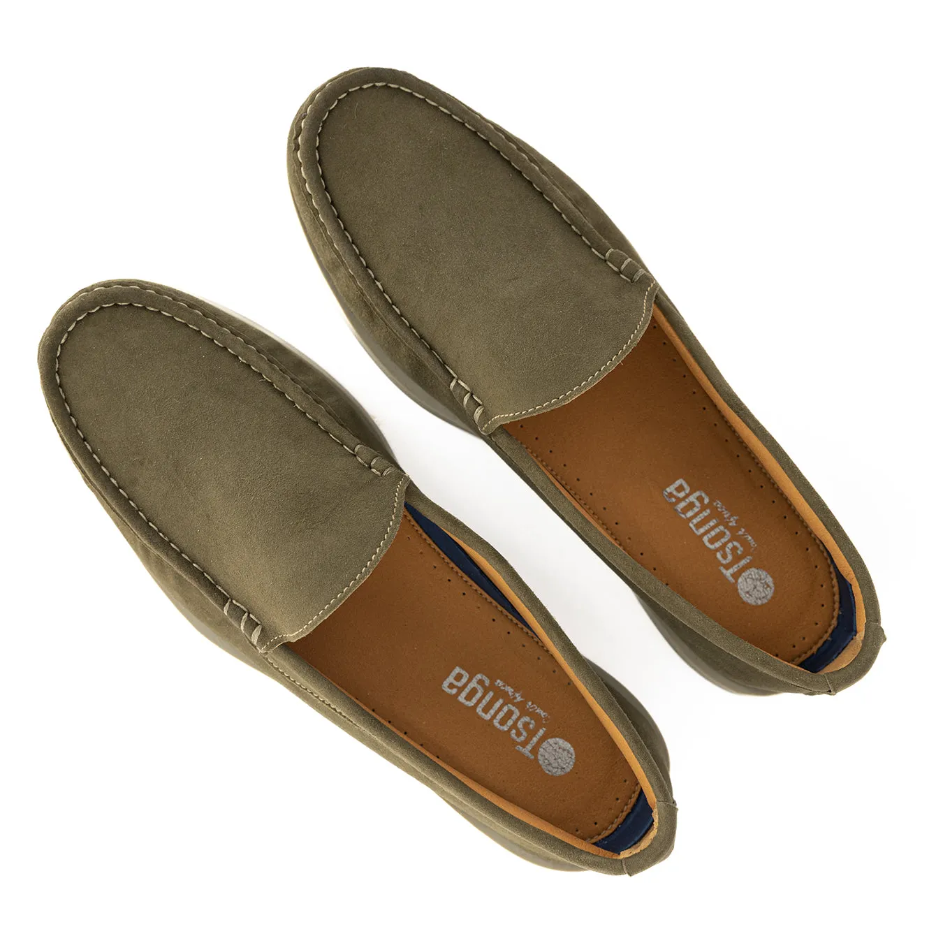 Kinshasa : Mens Leather Moccasin in Olive Bilbao Velutto