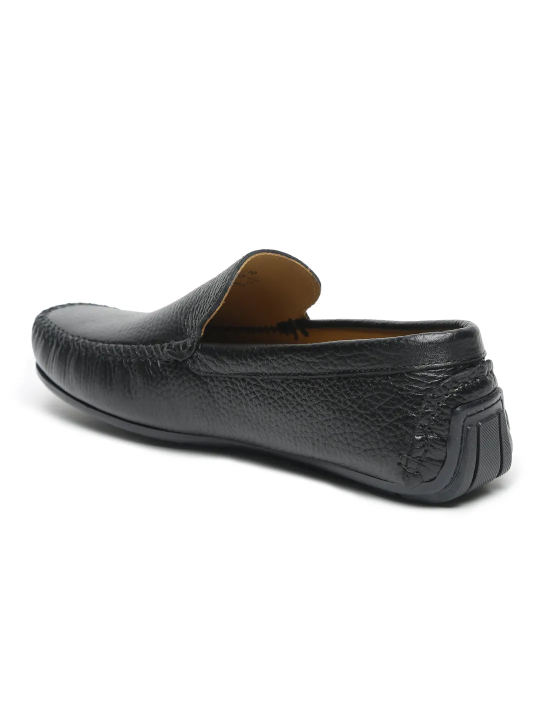 Men Black Solid Genuine Leather Loafers