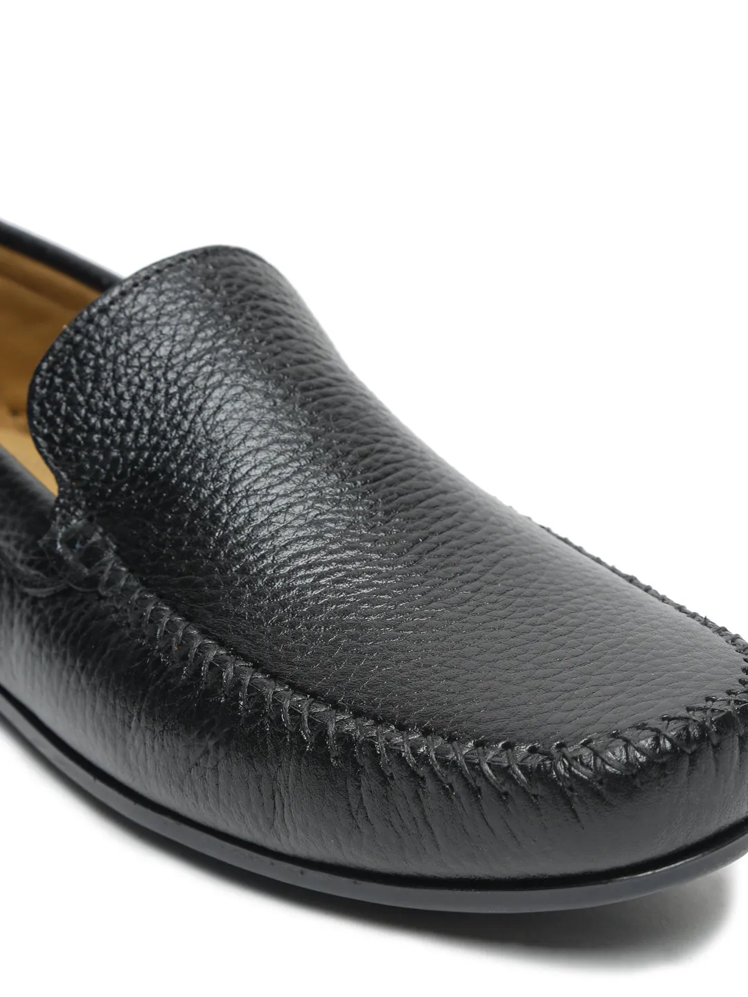 Men Black Solid Genuine Leather Loafers