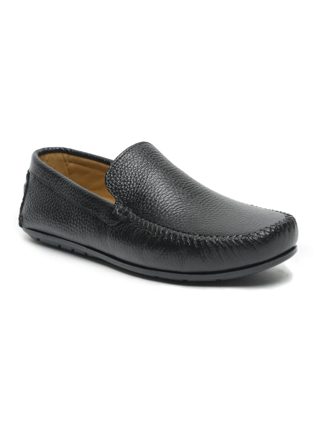 Men Black Solid Genuine Leather Loafers