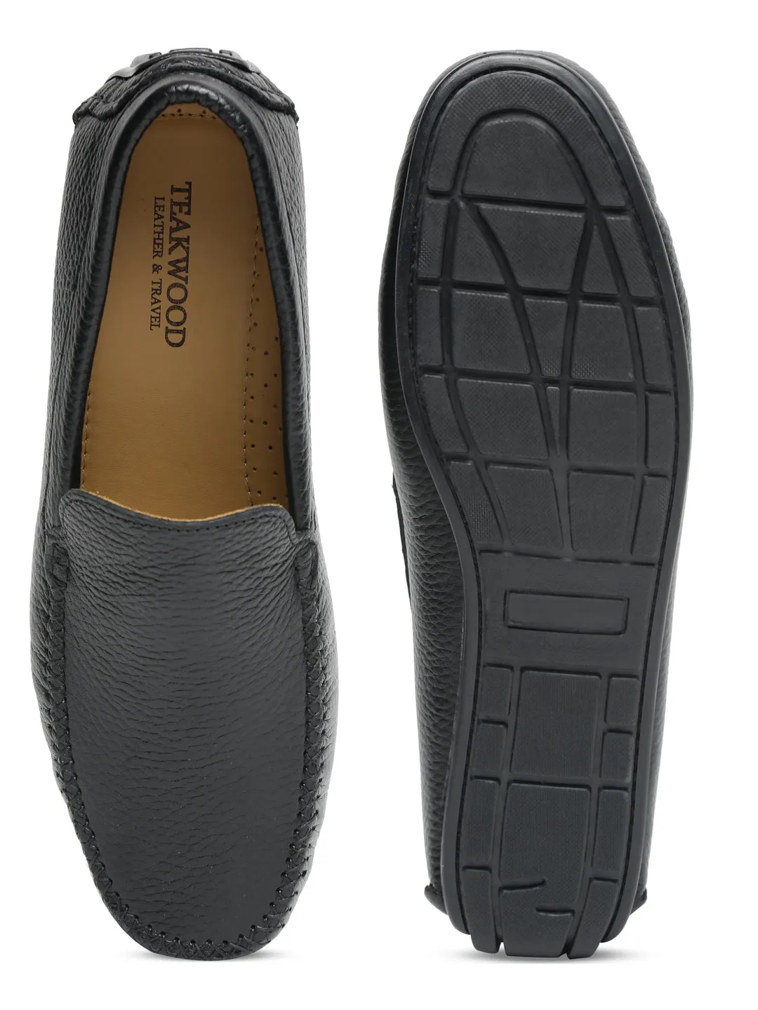 Men Black Solid Genuine Leather Loafers