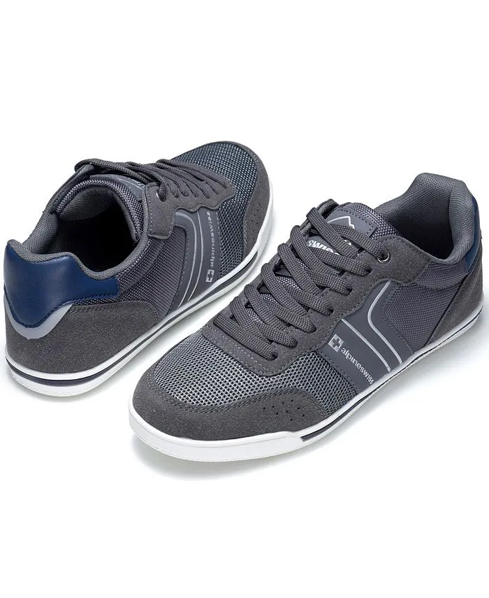 Men's Liam Fashion Suede Trim Low Top Lace Up Sneaker Alpine Swiss tennis sneakers, gray