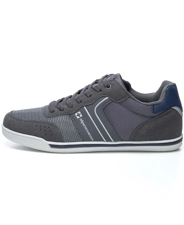 Men's Liam Fashion Suede Trim Low Top Lace Up Sneaker Alpine Swiss tennis sneakers, gray