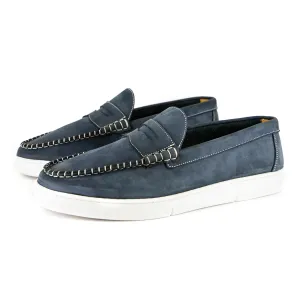 Othile : Men's Leather Moccasin in Marine Nubuck