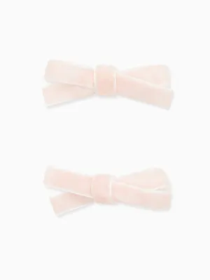 Pink Small Bow Velvet Girl Clips Set 2