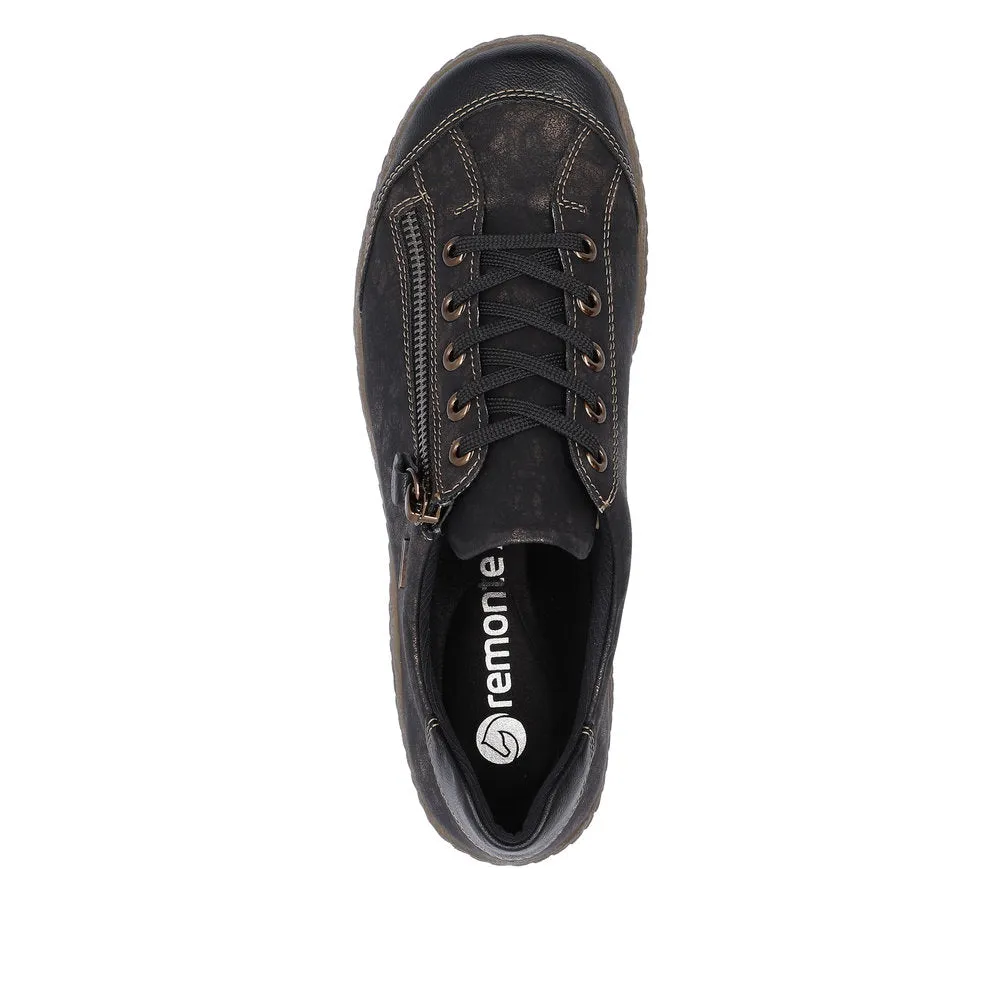 Remonte R1402-07 Ladies Black Water Resistant Zip & Lace Shoes