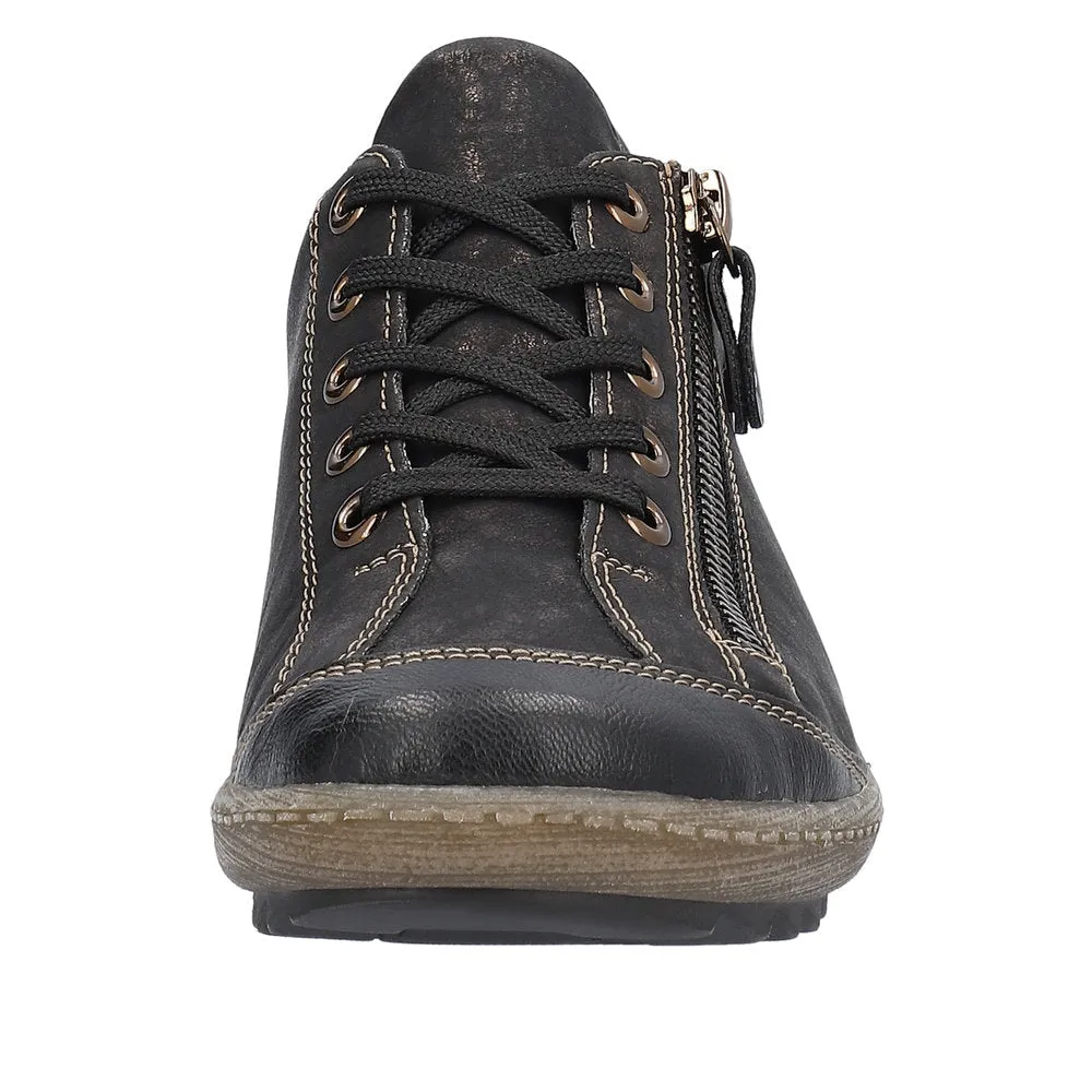 Remonte R1402-07 Ladies Black Water Resistant Zip & Lace Shoes