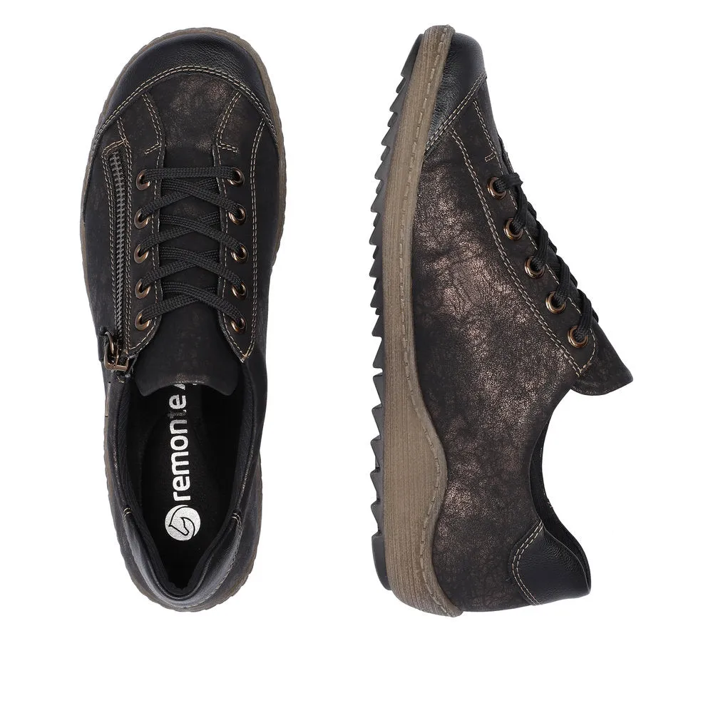 Remonte R1402-07 Ladies Black Water Resistant Zip & Lace Shoes