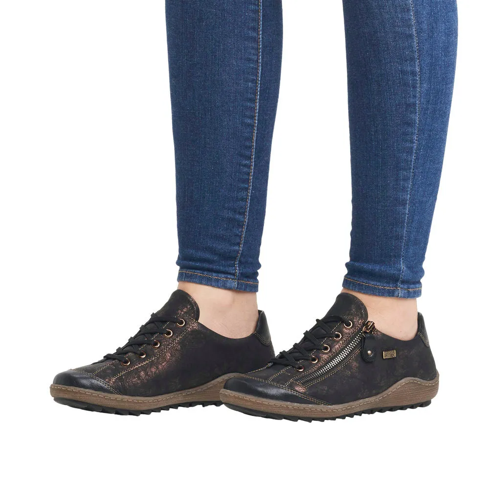 Remonte R1402-07 Ladies Black Water Resistant Zip & Lace Shoes