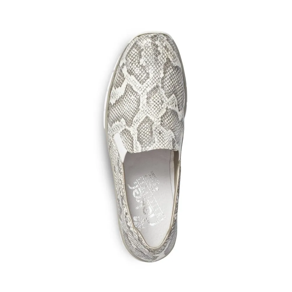 Rieker Ladies Snake Print Slip On Shoe Grey