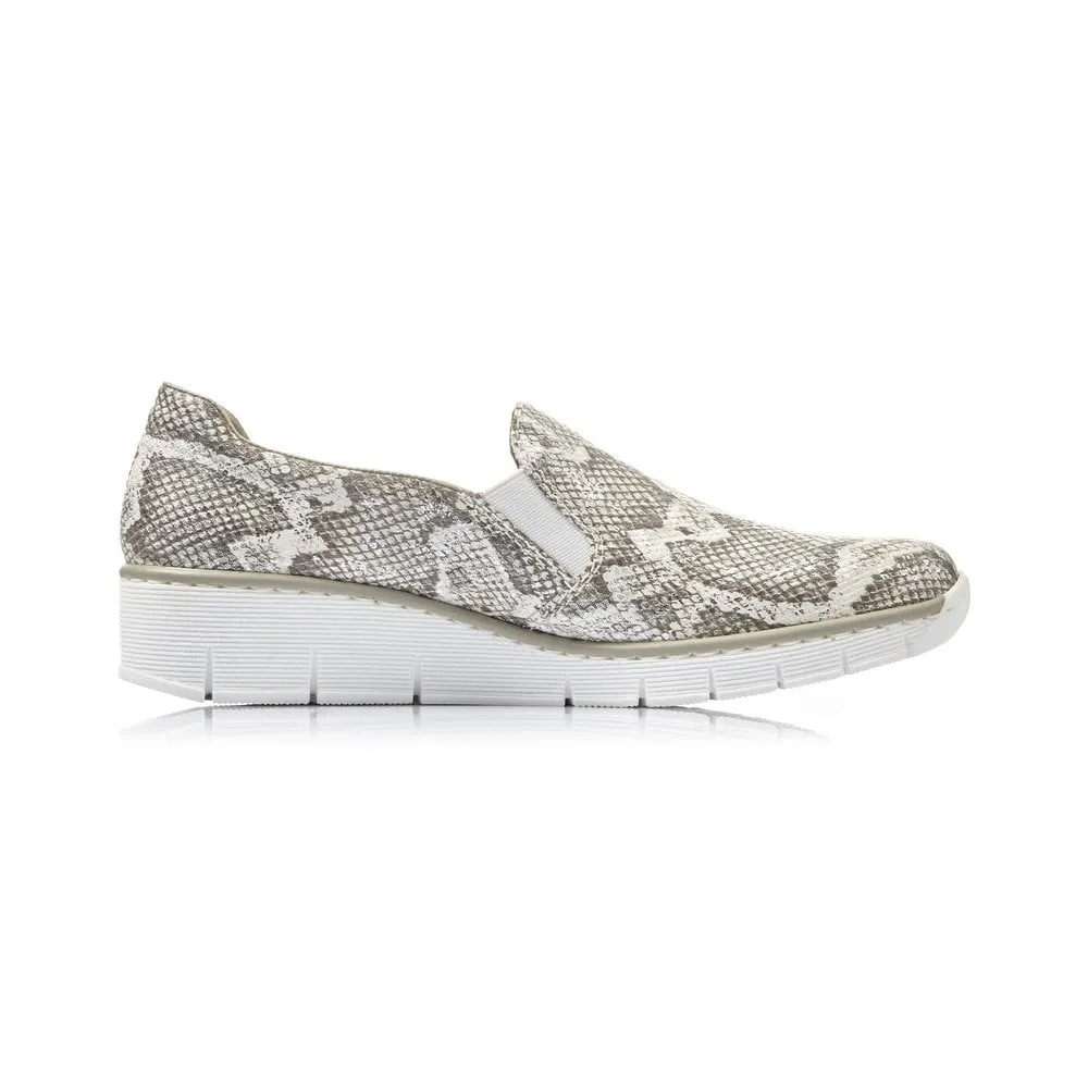 Rieker Ladies Snake Print Slip On Shoe Grey
