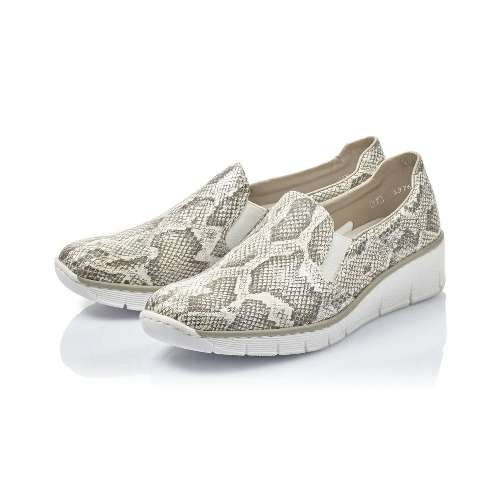 Rieker Ladies Snake Print Slip On Shoe Grey