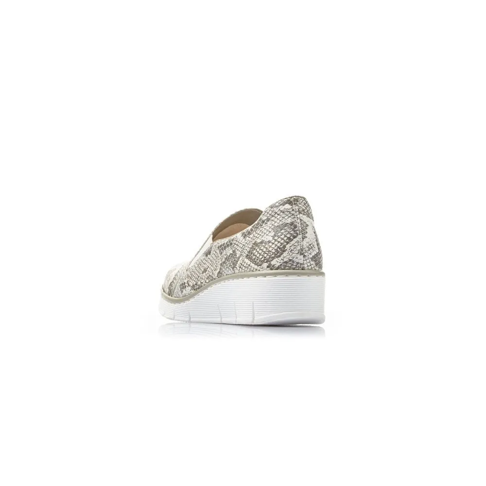 Rieker Ladies Snake Print Slip On Shoe Grey