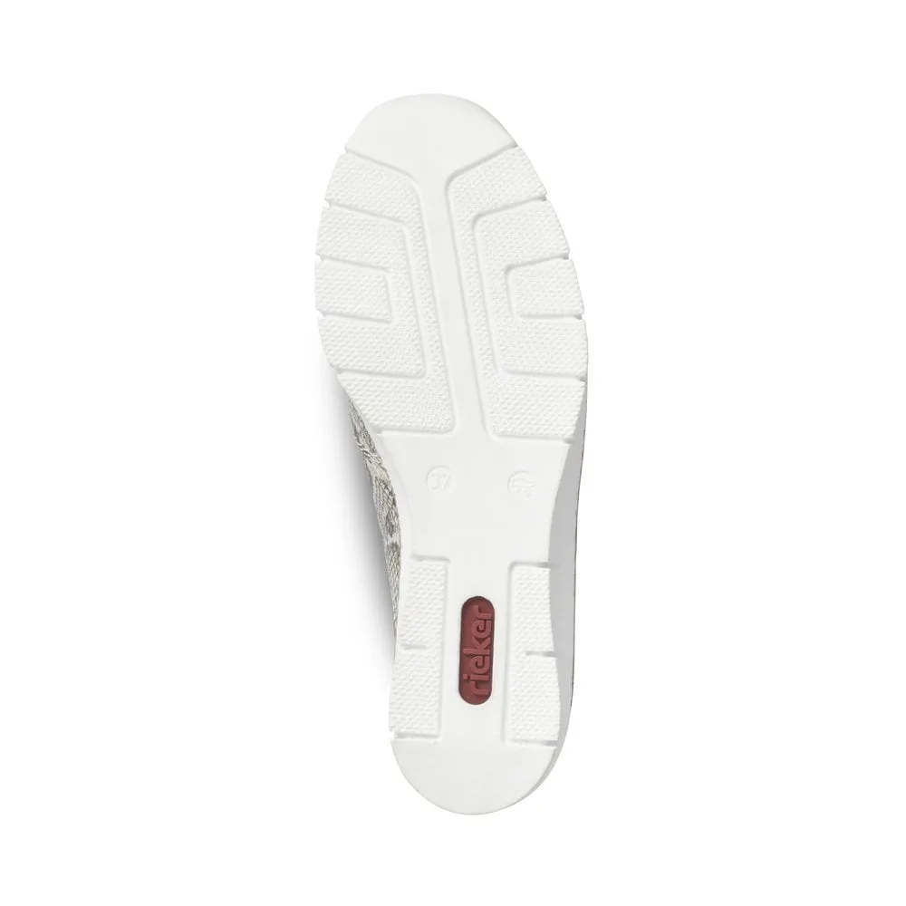 Rieker Ladies Snake Print Slip On Shoe Grey