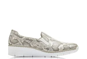 Rieker Ladies Snake Print Slip On Shoe Grey