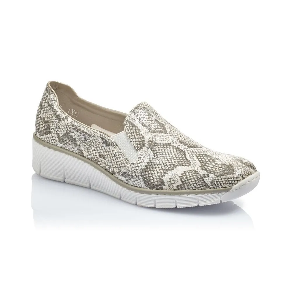 Rieker Ladies Snake Print Slip On Shoe Grey