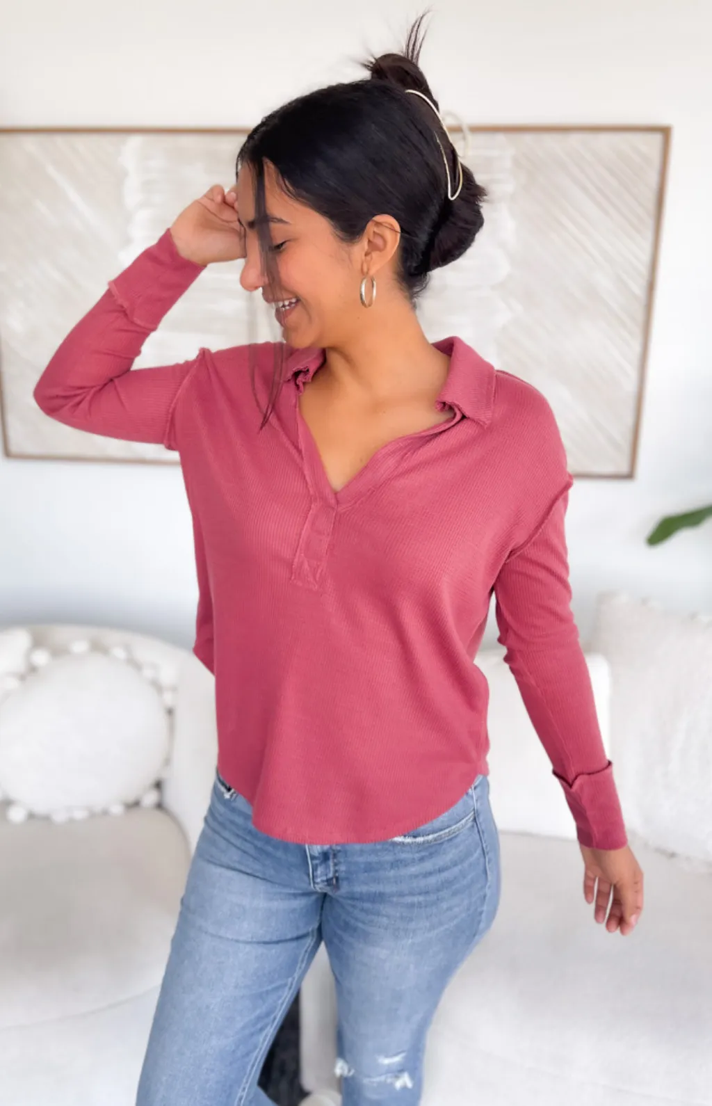 Victoria Waffle Knit Collared Top