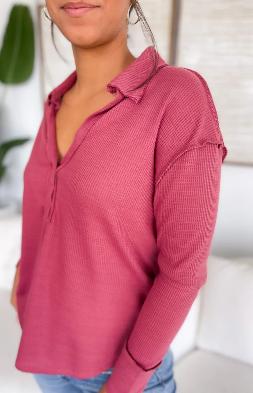Victoria Waffle Knit Collared Top