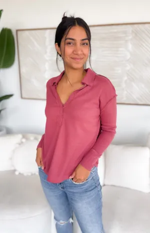Victoria Waffle Knit Collared Top
