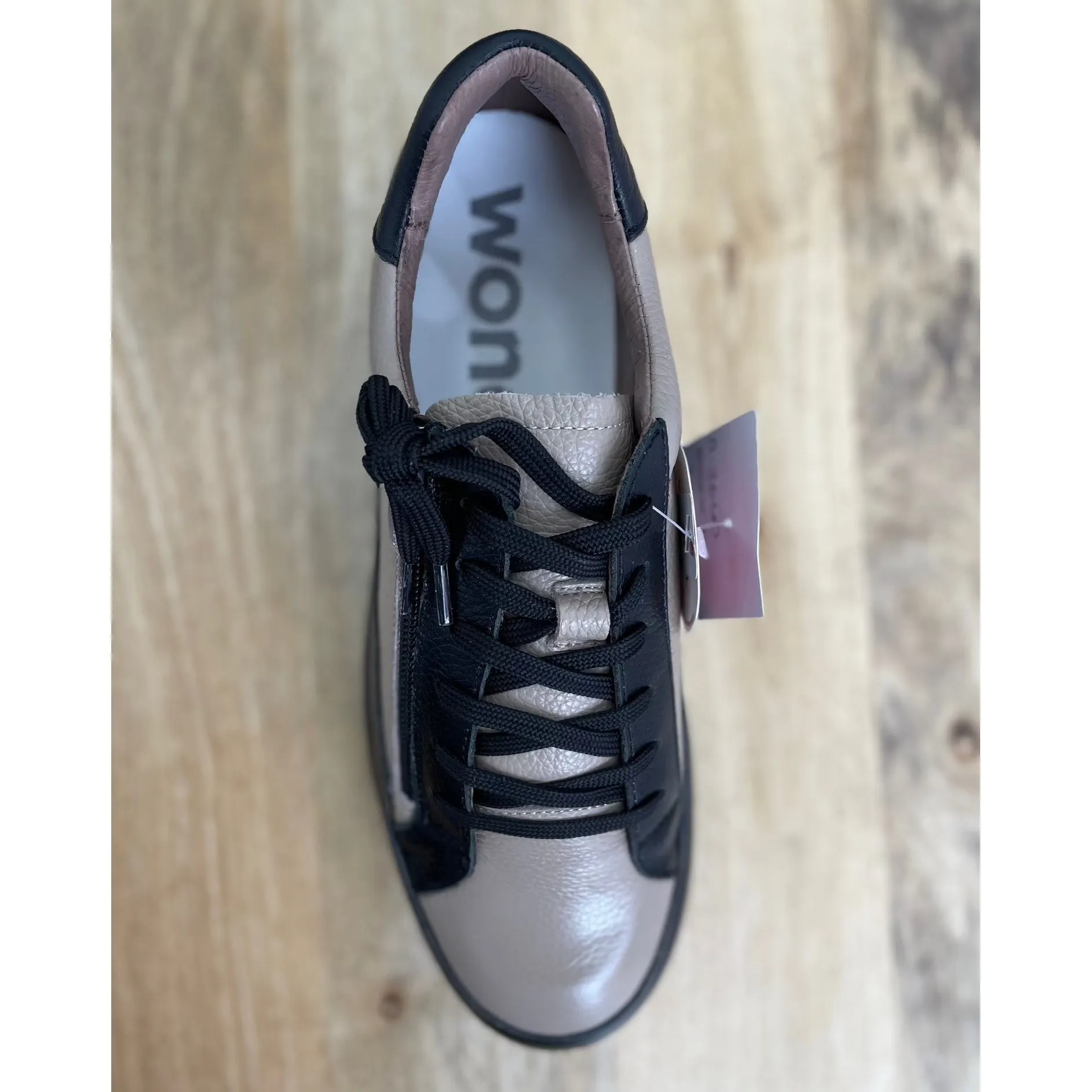 Wonders A-2640 Ladies Spanish Black & Taupe Leather Zip & Lace Shoes